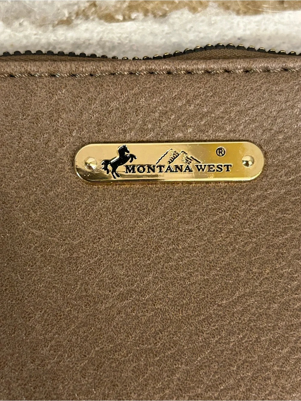 Montana West Taupe Brown Leather Zip Wristlet with Gold Plate